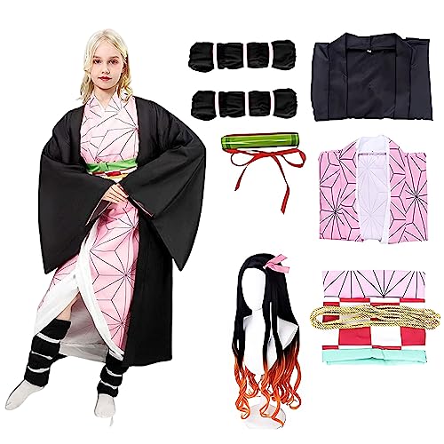 Firecos 9PCS Costume Kimono Cosplay Déguisements avec Perruq