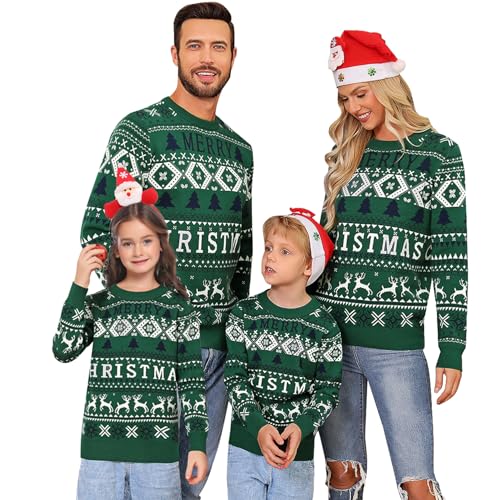 Migcaput Pull de Noël Famille Sweater Tricots Pulls à Manche