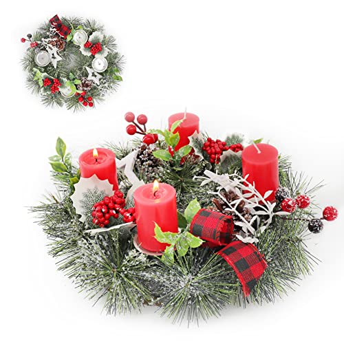 Couronne de lAvent – Bougeoir de Noël, aiguilles de pin givr