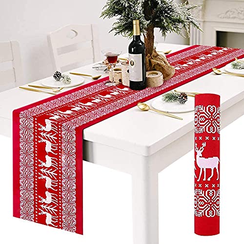 Chemins de table en lin rouge avec motif renne blanc, antidé