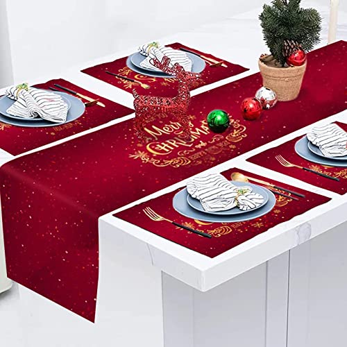 Chemin De Table Noel Rouge, 1Nappe De Table Noël Et 4 Set De