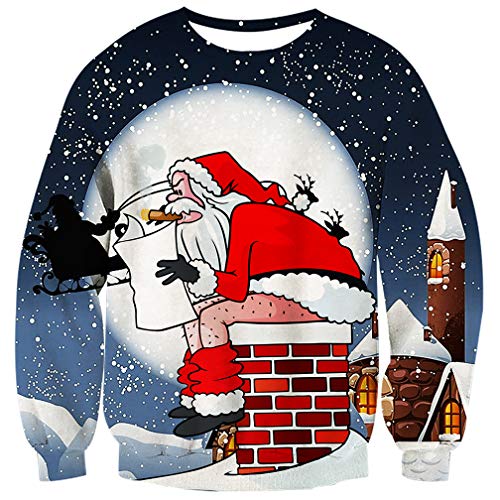 UNIFACO Pull de Noël Santa 3D Imprim Funny Sweatshirts Homme