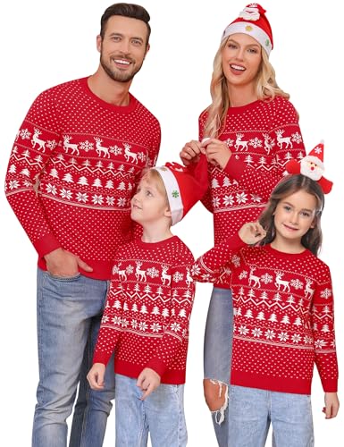 Migcaput Pull de Noël Famille Sweater Pull tricoté à col Ron