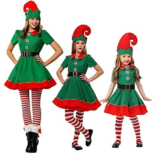 Kosplay Parent-Enfant Costumes de Noël Vert Costume de Lutin