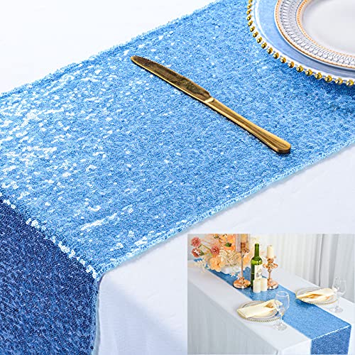 Chemin de table à paillettes bleu layette, 30,5 x 122,9 cm, 